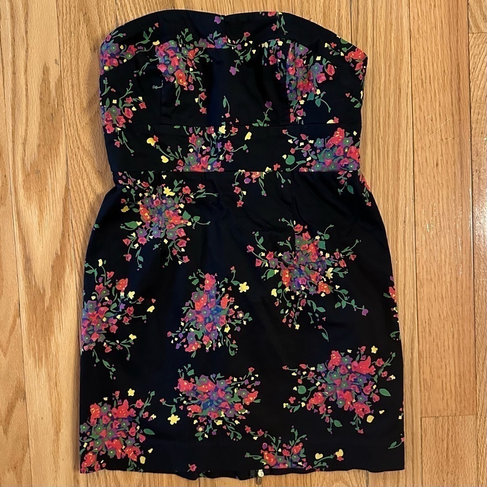 Free People Strapless Mini Dress Poison Apple Summer Floral Black Size 6